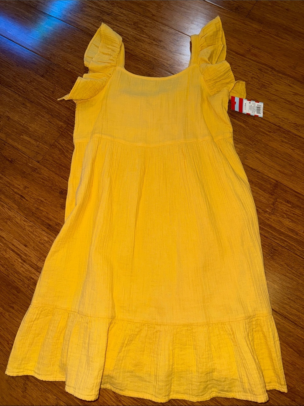 Cat & Jack girls yellow crinkle gauze flutter sleeve dress large plus (10/12)NWT